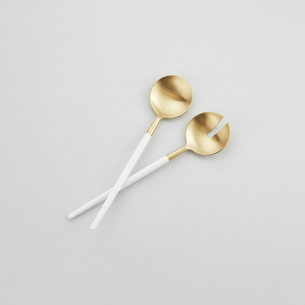 Napa Bianco Salad Servers - White/Gold